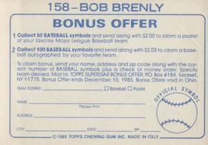 1985 Topps Stickers #158 Bob Brenly Back