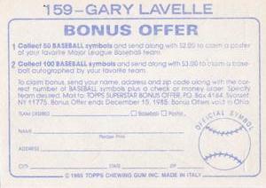1985 Topps Stickers #159 Gary Lavelle Back