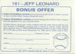 1985 Topps Stickers #161 Jeff Leonard Back