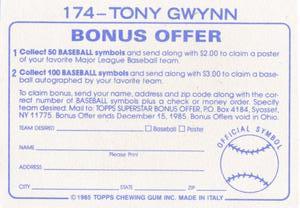 1985 Topps Stickers #174 Tony Gwynn Back