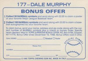 1985 Topps Stickers #177 Dale Murphy Back
