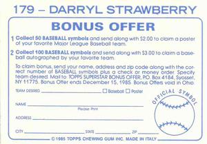 1985 Topps Stickers #179 Darryl Strawberry Back