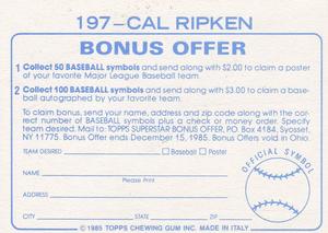 1985 Topps Stickers #197 Cal Ripken Back
