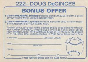1985 Topps Stickers #222 Doug DeCinces Back