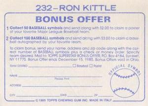 1985 Topps Stickers #232 Ron Kittle Back
