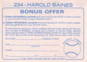 1985 Topps Stickers #234 Harold Baines Back
