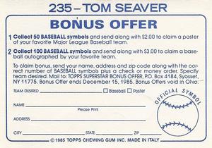1985 Topps Stickers #235 Tom Seaver Back
