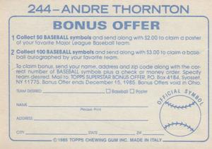 1985 Topps Stickers #244 Andre Thornton Back