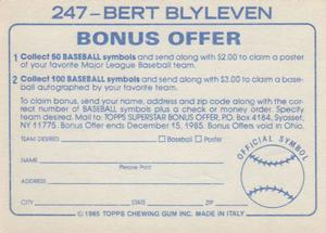 1985 Topps Stickers #247 Bert Blyleven Back