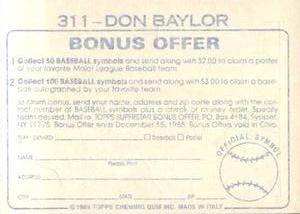 1985 Topps Stickers #311 Don Baylor Back