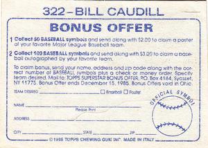 1985 Topps Stickers #322 Bill Caudill Back