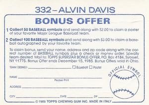 1985 Topps Stickers #332 Alvin Davis Back