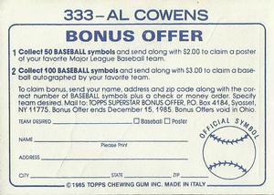 1985 Topps Stickers #333 Al Cowens Back