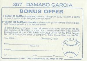 1985 Topps Stickers #357 Damaso Garcia Back