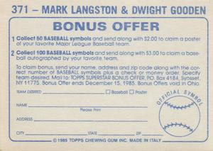 1985 Topps Stickers #371 Mark Langston / Dwight Gooden Back