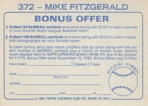 1985 Topps Stickers #372 Mike Fitzgerald Back