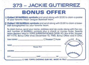 1985 Topps Stickers #373 Jackie Gutierrez Back