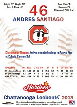 2013 Grandstand Chattanooga Lookouts #NNO Andres Santiago Back