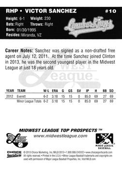 2013 Choice Midwest League Top Prospects #10 Victor Sanchez Back