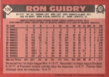 1986 O-Pee-Chee #109 Ron Guidry Back