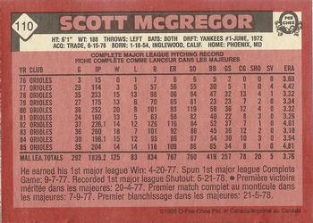 1986 O-Pee-Chee #110 Scott McGregor Back