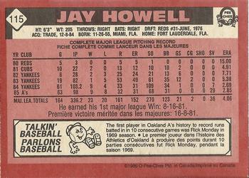 1986 O-Pee-Chee #115 Jay Howell Back