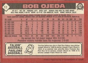 1986 O-Pee-Chee #11 Bob Ojeda Back