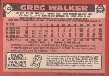 1986 O-Pee-Chee #123 Greg Walker Back