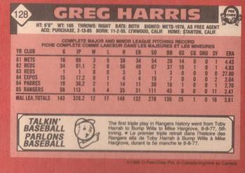 1986 O-Pee-Chee #128 Greg Harris Back