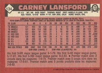 1986 O-Pee-Chee #134 Carney Lansford Back