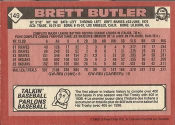 1986 O-Pee-Chee #149 Brett Butler Back