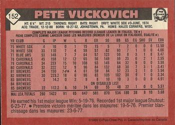 1986 O-Pee-Chee #152 Pete Vuckovich Back