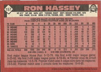 1986 O-Pee-Chee #157 Ron Hassey Back
