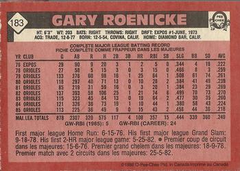 1986 O-Pee-Chee #183 Gary Roenicke Back