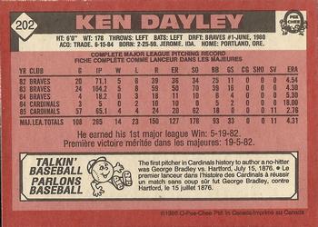 1986 O-Pee-Chee #202 Ken Dayley Back