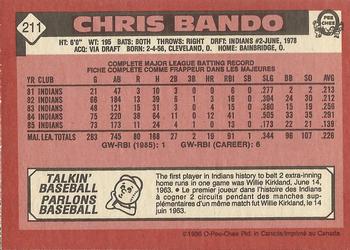 1986 O-Pee-Chee #211 Chris Bando Back