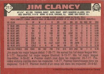 1986 O-Pee-Chee #213 Jim Clancy Back