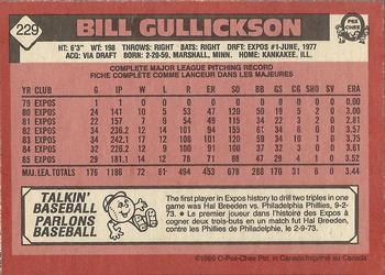 1986 O-Pee-Chee #229 Bill Gullickson Back