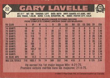 1986 O-Pee-Chee #22 Gary Lavelle Back