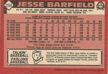 1986 O-Pee-Chee #234 Jesse Barfield Back
