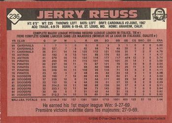 1986 O-Pee-Chee #236 Jerry Reuss Back
