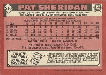 1986 O-Pee-Chee #240 Pat Sheridan Back
