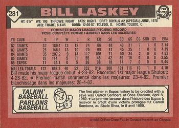 1986 O-Pee-Chee #281 Bill Laskey Back