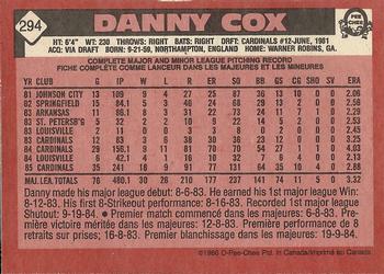 1986 O-Pee-Chee #294 Danny Cox Back