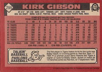 1986 O-Pee-Chee #295 Kirk Gibson Back