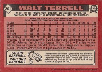 1986 O-Pee-Chee #301 Walt Terrell Back