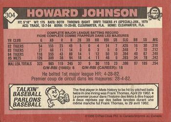 1986 O-Pee-Chee #304 Howard Johnson Back