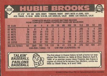 1986 O-Pee-Chee #308 Hubie Brooks Back
