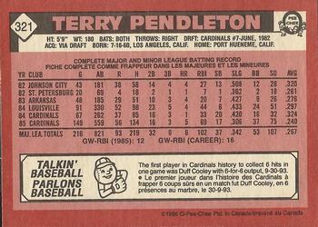 1986 O-Pee-Chee #321 Terry Pendleton Back