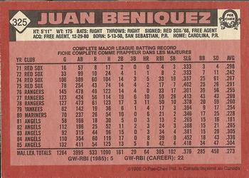 1986 O-Pee-Chee #325 Juan Beniquez Back